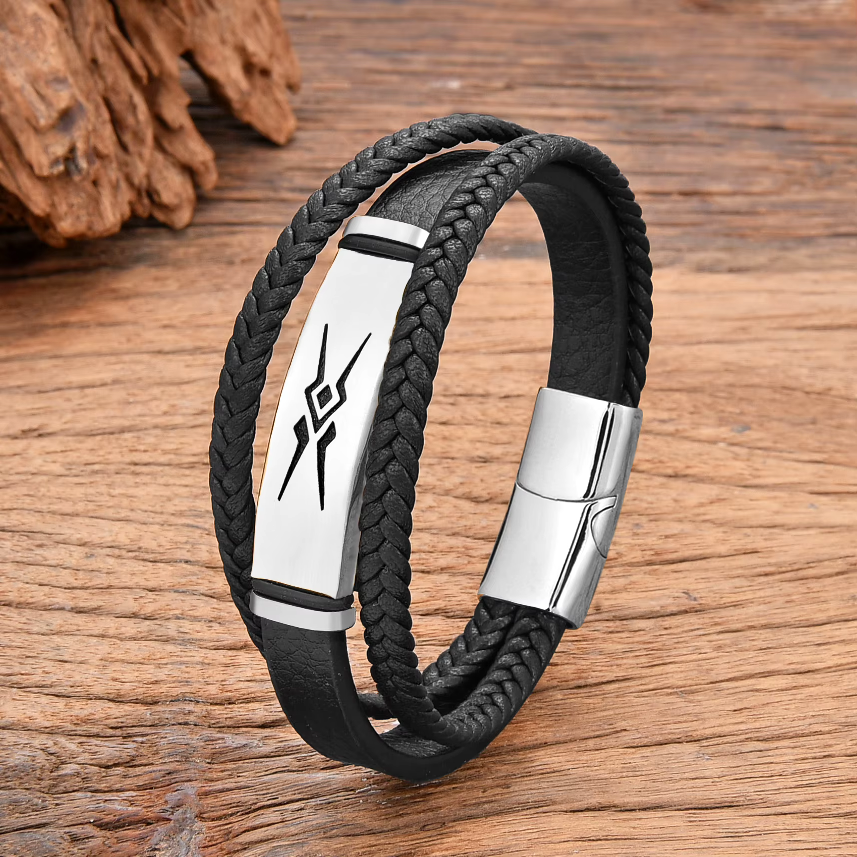 Bracelet en acier inoxydable pour hommes, corde en cuir tressé multicouche, bijoux faits à la main, Hip-Hop, Punk, nouveau, 2024