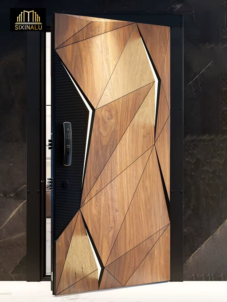 Sixinalu portes d'entrée avec bande lumineuse 1S.q porte extérieure porte d'entrée panneau de porte à battants avant en aluminium décor à la maison personnalisé