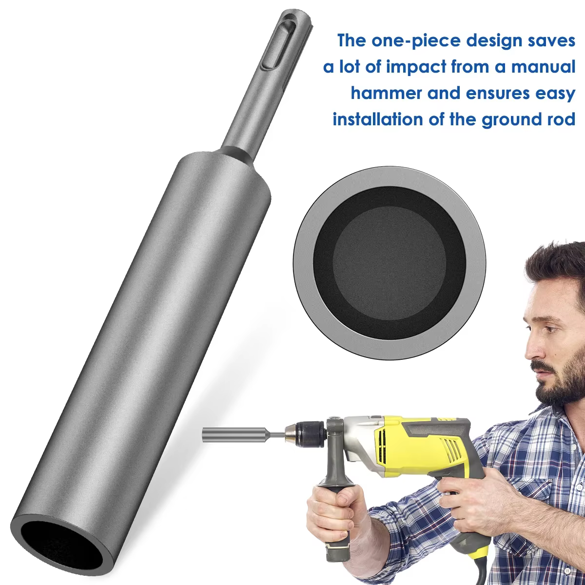 Acier trempé pour perceuse à percussion rotative SDS Plus, outil électrique, pilote de tige de terre SDS Plus, tige de mise à la terre Durable de 17mm