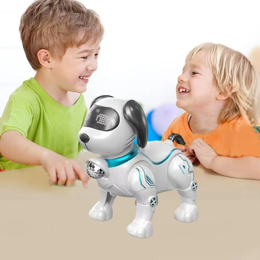 Chien robot électronique en plastique avec lumière, programmable, intelligent, interactif, qui marche, danse et fait des cascades