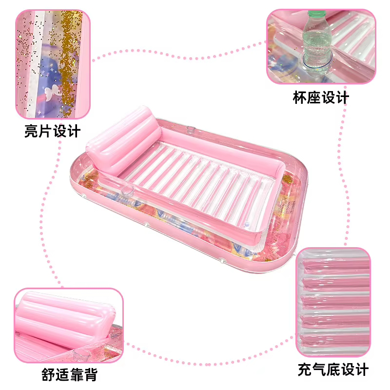 Nouveau matelas flottant gonflable transparent à paillettes pour piscine