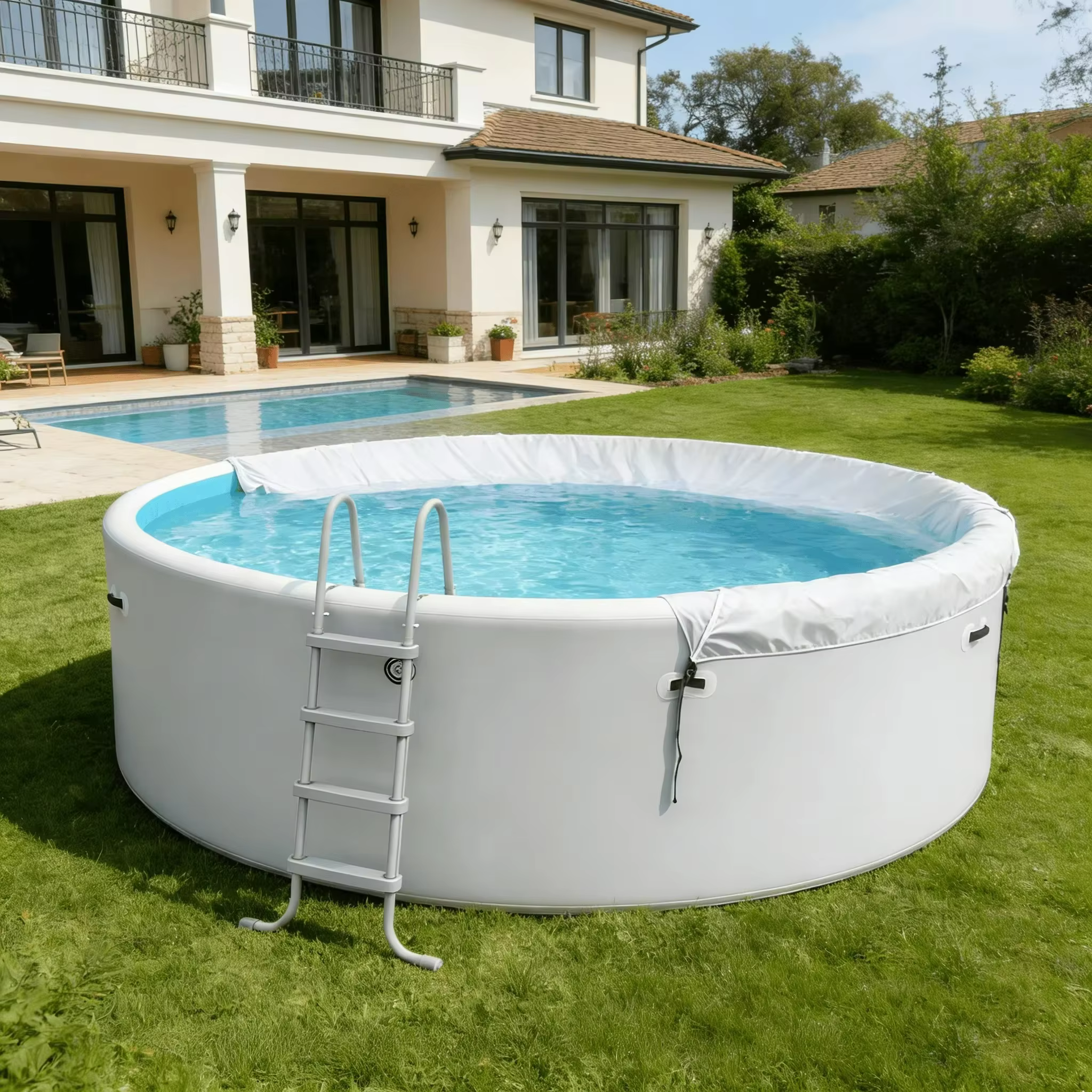 Piscine de jardin pour adultes, grand modèle, idéale pour les sports nautiques en plein air et les activités de loisirs familiales, structure robuste