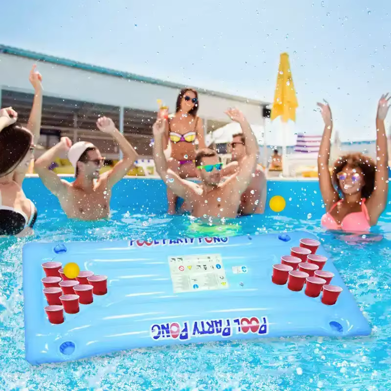 Table flottante gonflable pour beer pong – Tapis flottant pour boissons de piscine avec porte-gobelets et bac à glace pour divertissement aquatique