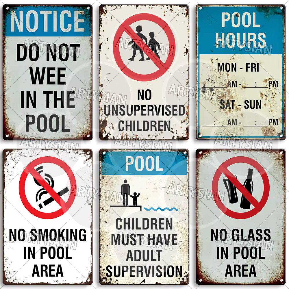 Enseigne en métal sur les règles de la piscine