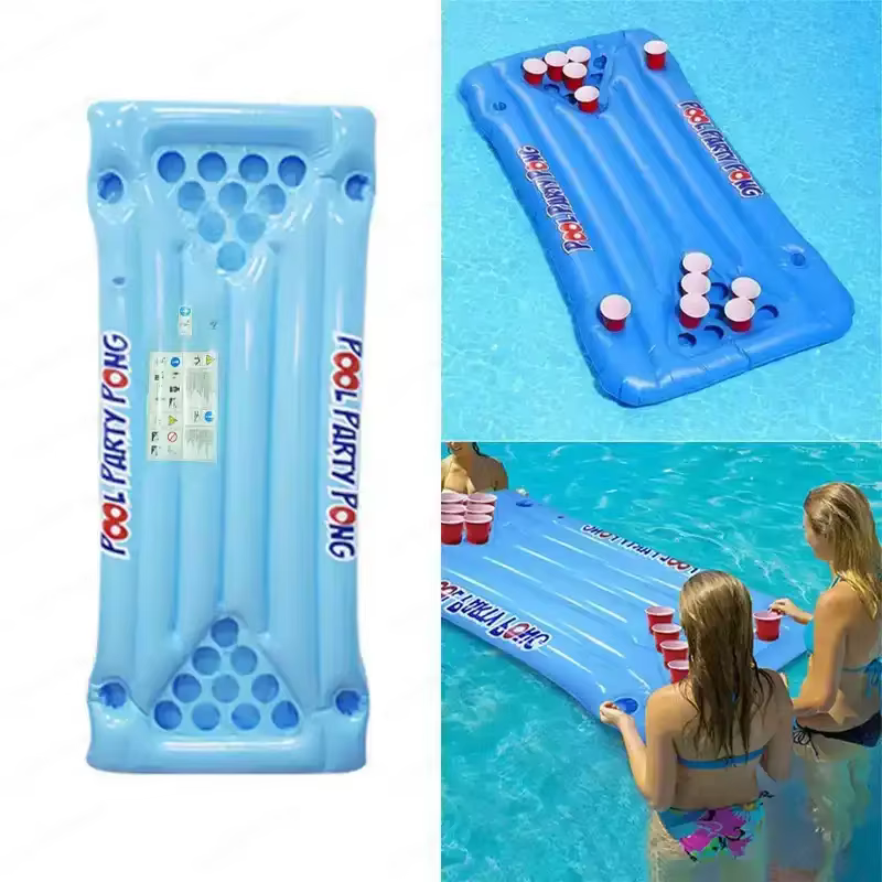Table flottante gonflable pour beer pong – Tapis flottant pour boissons de piscine avec porte-gobelets et bac à glace pour divertissement aquatique