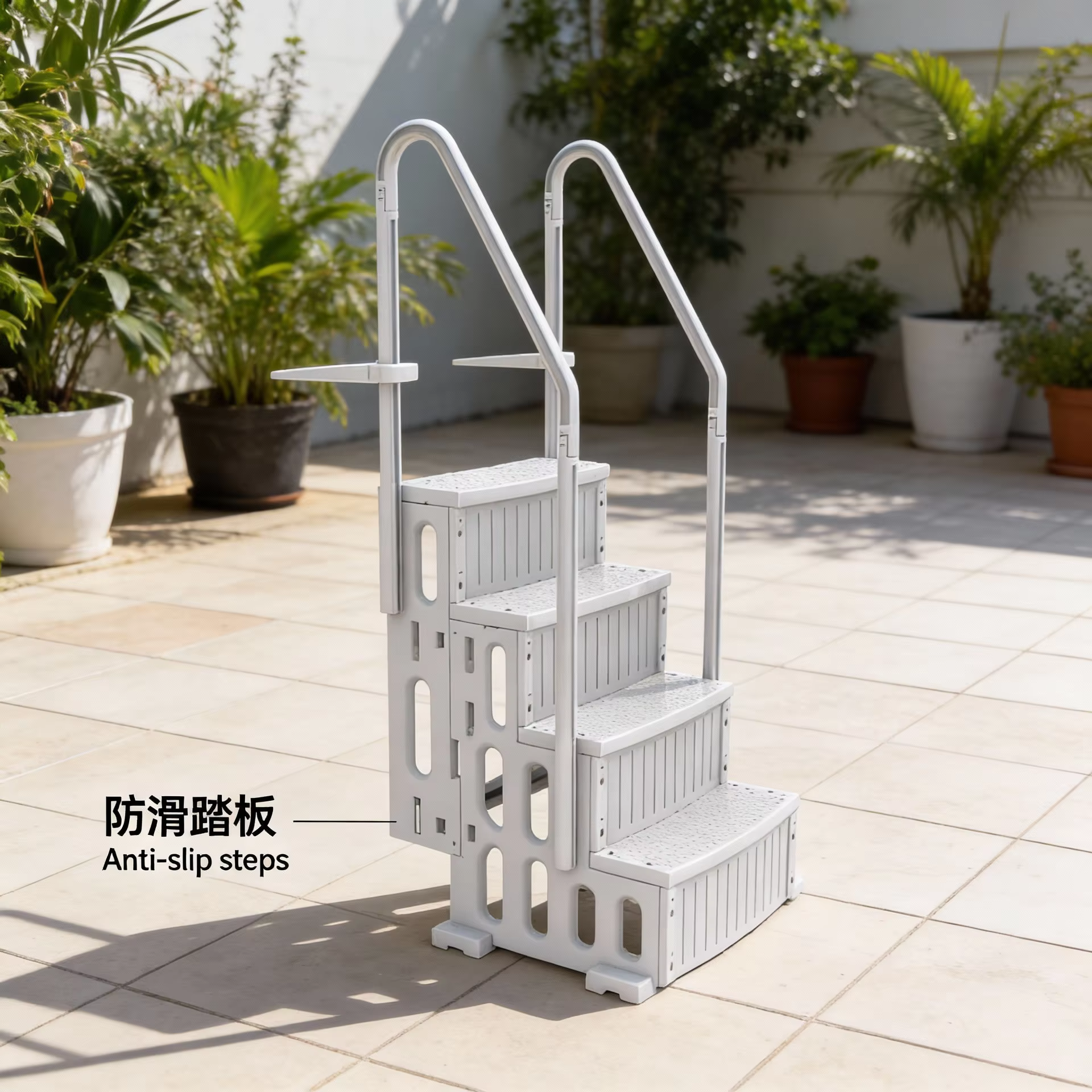Échelle de piscine en plastique antidérapante à 4 marches, accessoire de piscine hors sol de Style classique