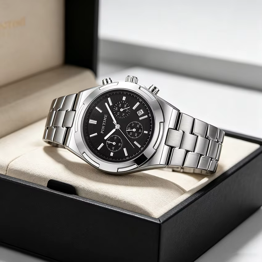 Montre décontractée pour homme en acier, montre chronographe à grand cadran pour homme, montre habillée tendance, montre analogique étanche lumineuse avec date pour homme