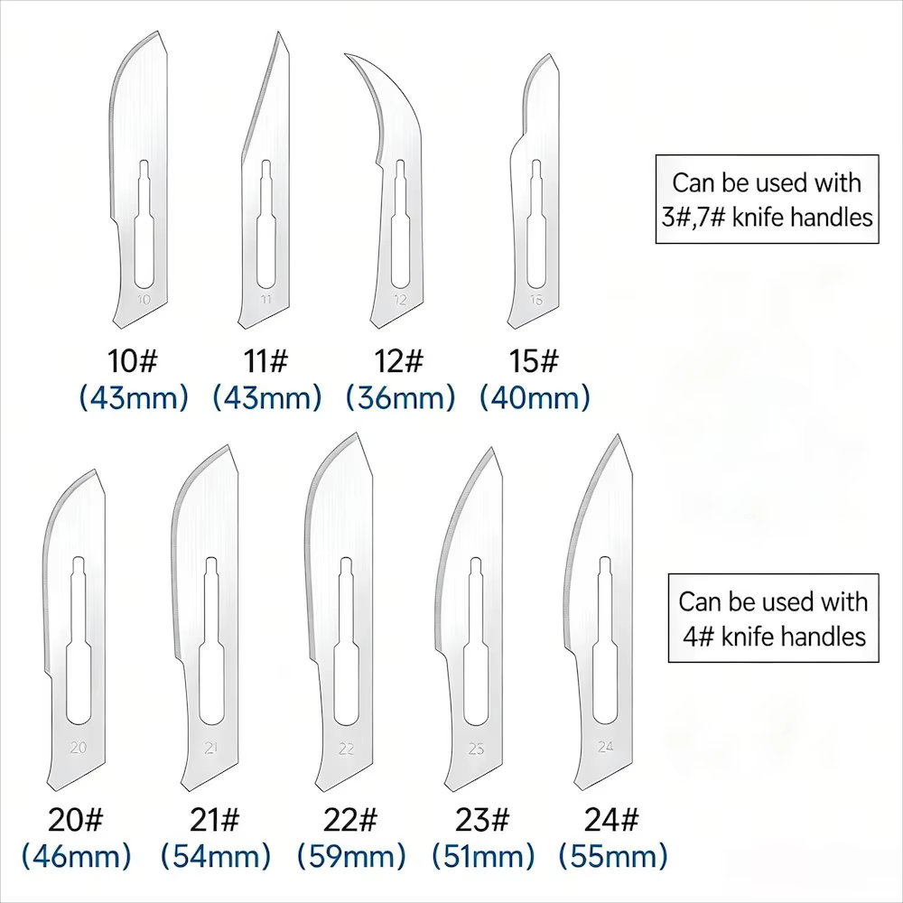 Lames de scalpel dentaire stériles en acier au carbone, lames chirurgicales pour la coupe gingivale et la sculpture en laboratoire