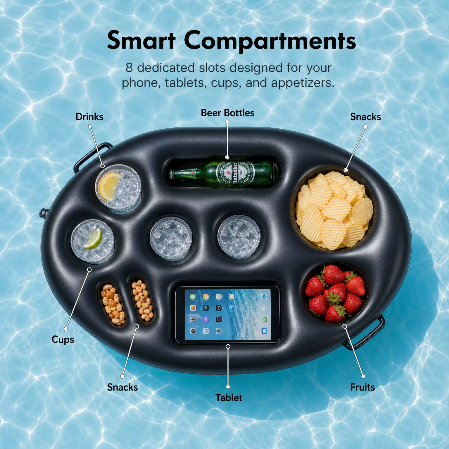 Plateau flottant gonflable pour piscine avec seau à glace grande capacité pour plage