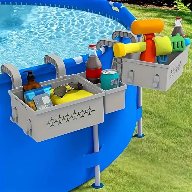 1 panier de rangement portable pour piscine avec porte-gobelet pour piscines hors sol