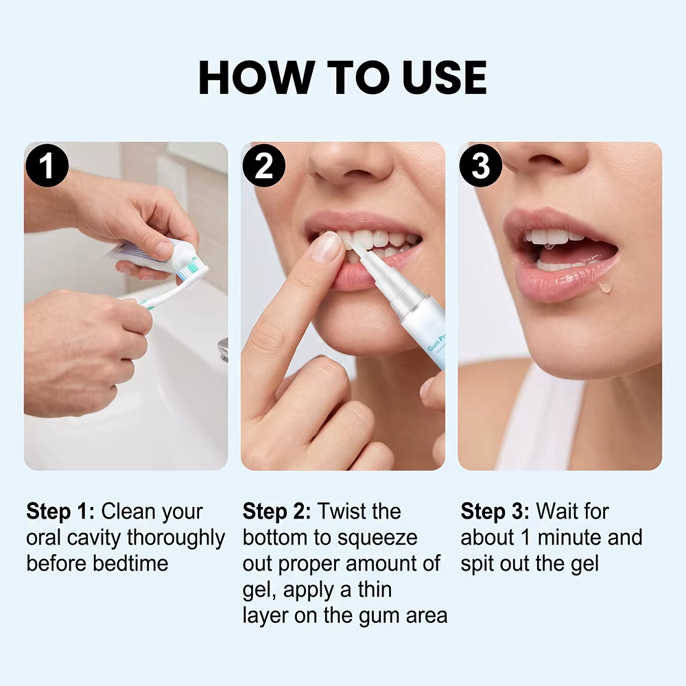 Gel de thérapie gingivale et stylo blanchissant pour les dents, protège l'haleine fraîche, soulage les douleurs et répare les gencives abîmées