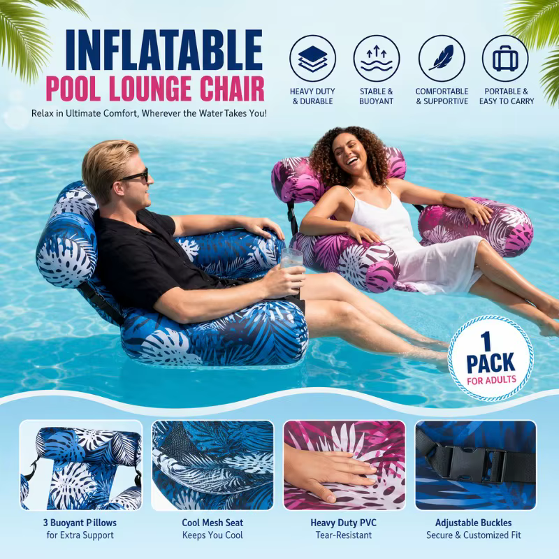 1 chaise longue gonflable portable pour piscine