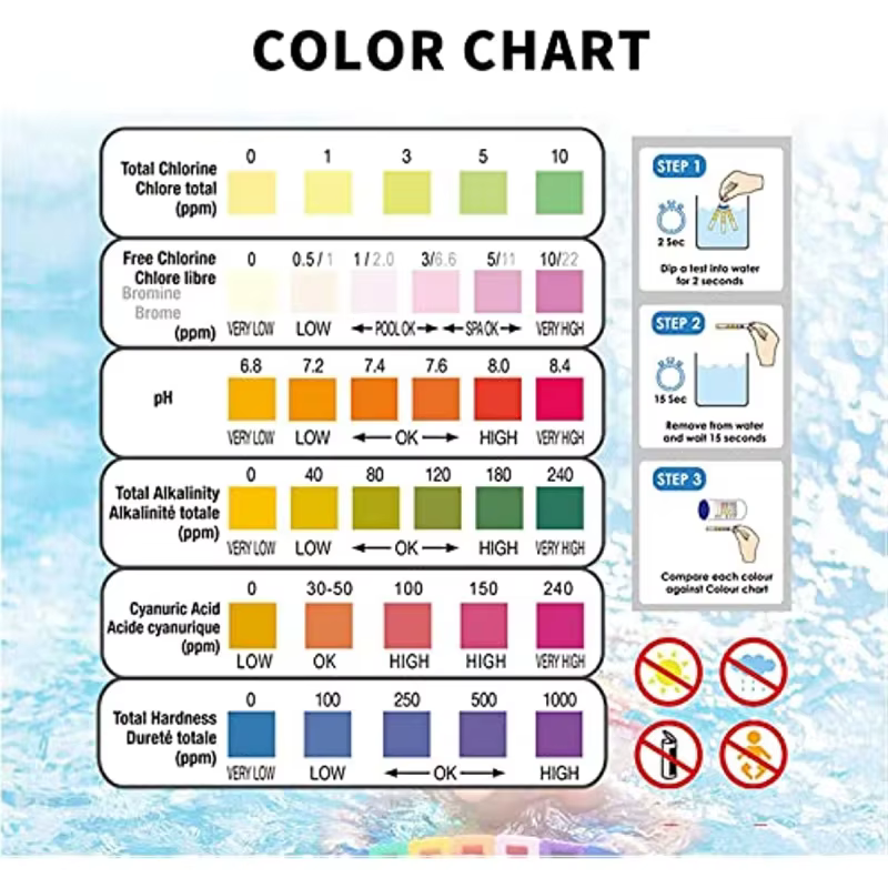 Kit de test de la qualité de l'eau de piscine 50 bandelettes
