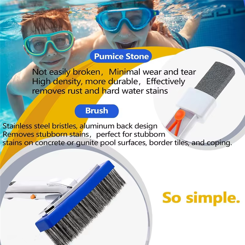 Hlzs-piscine pierre ponce et 5 pouces Kit de brosse de piscine en acier inoxydable pour réomper et effacer les taches