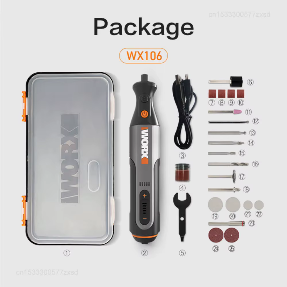 Worx 8V outil rotatif WX106 Mini perceuse sans fil gravure meulage Machine de polissage chargeur USB ensemble d'outils électriques à vitesse Variable