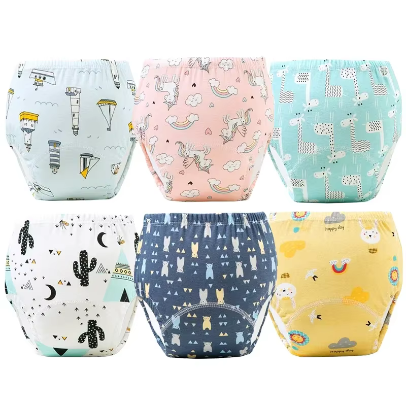 Pantalon d'entraînement de pot de dessin animé pour bébé, couche lavable et réutilisable en tissu de coton doux pour tout-petits garçons et filles, couche-culotte en coton respirante