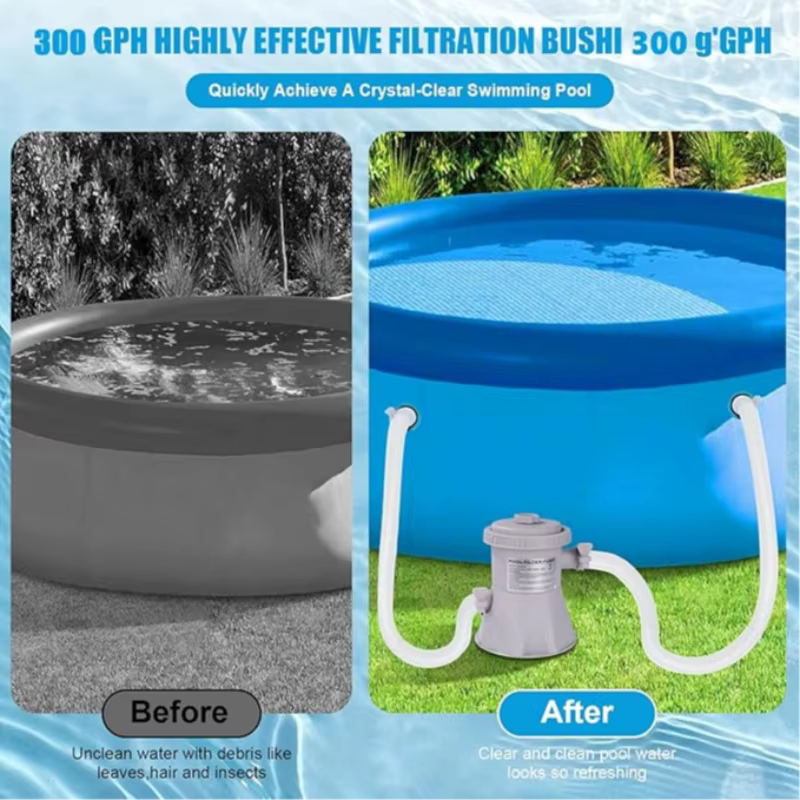 Pompe de filtration pour piscine hors sol, débit de 300 gallons, cartouche de pompe de piscine, pompe de filtration pour piscines, filtration haute efficacité pour nettoyer les débris