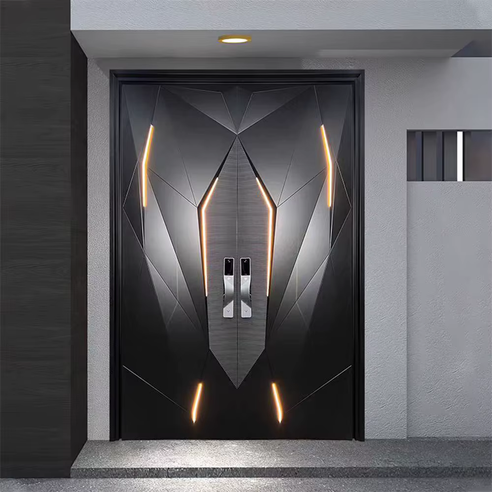 Sixinalu portes d'entrée avec bande lumineuse 1S.q porte extérieure porte d'entrée panneau de porte à battants avant en aluminium décor à la maison personnalisé