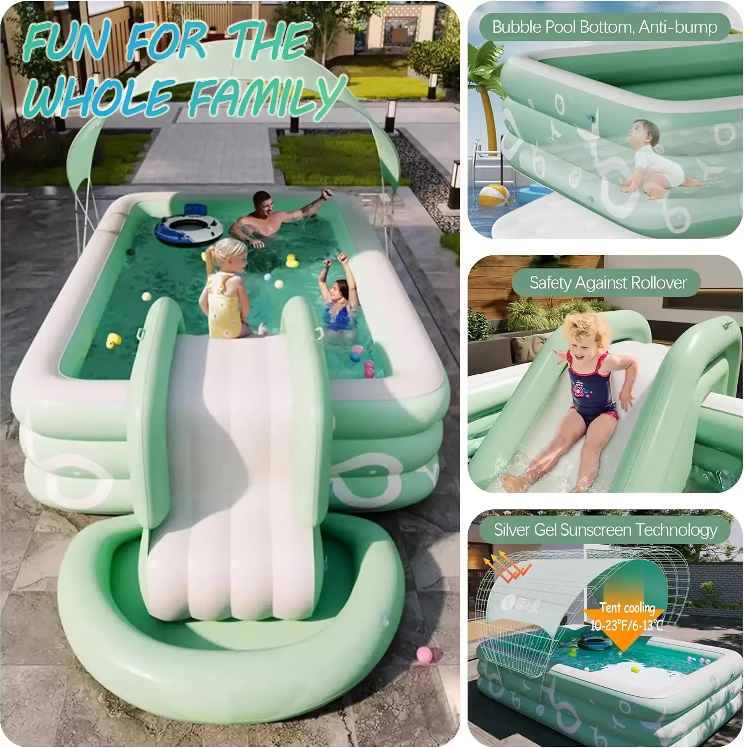 Piscine gonflable avec auvent et toboggan