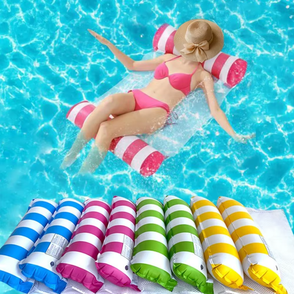 1 pièce Matelas flottant gonflable pliable en PVC à rayures pour piscine et fête aquatique