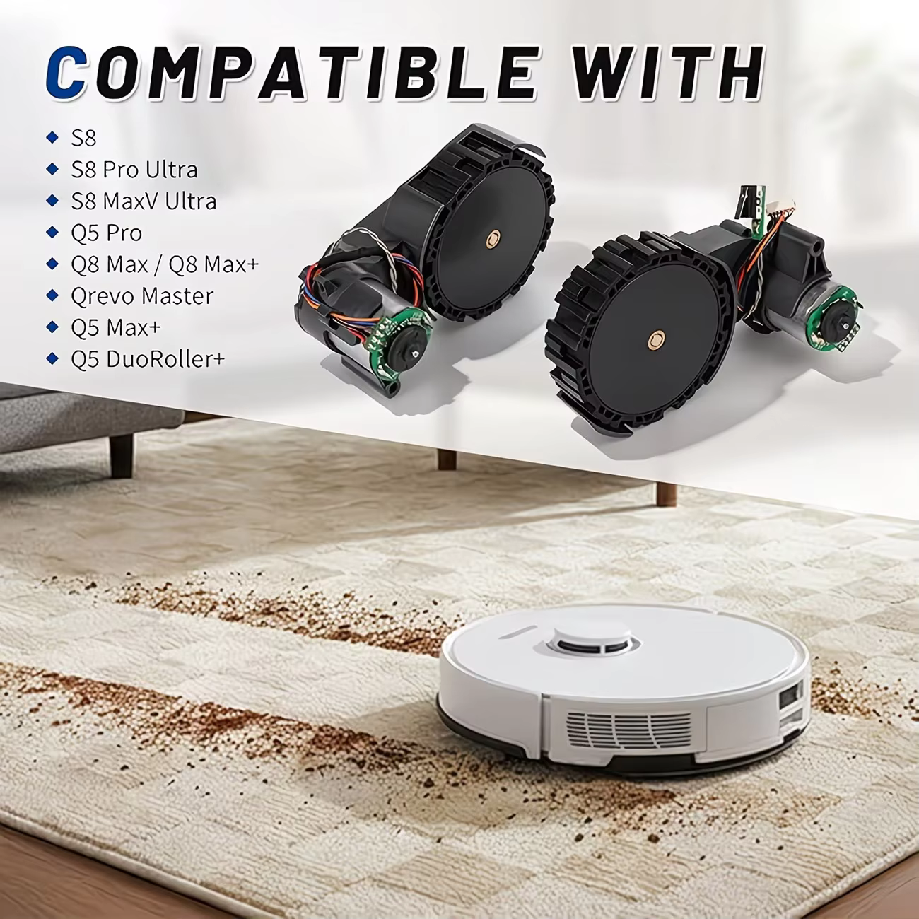 Kit de roues pour robot aspirateur S8 L&R compatible avec Roborock S8 Pro Ultra Q5 Pro Q8 Max Q8 Max+ S8 MaxV Ultra Qrevo Master, caoutchouc durable