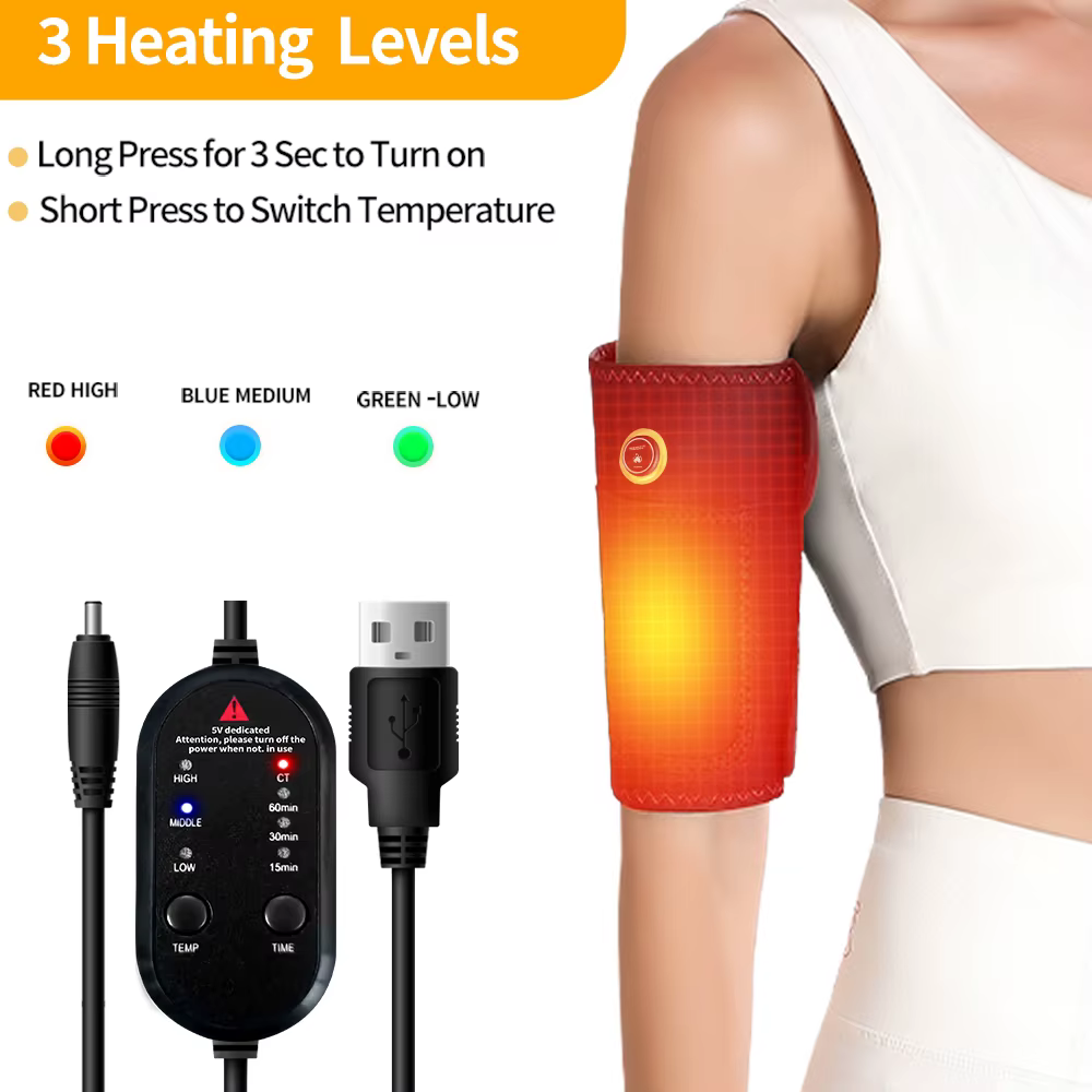 Attelle chauffante électrique pour coude, 3 niveaux de chaleur, pour tendinite, manchon chauffant pour bras, attelle de coude, manchon de bras, soulagement des douleurs articulaires et de l'arthrite
