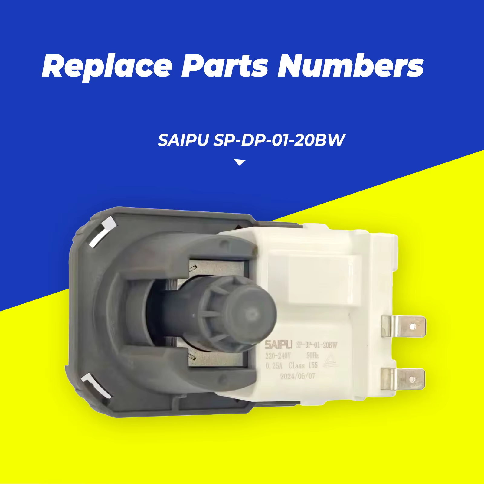 Pompe de vidange pour lave-vaisselle SAIPU SP-DP-01-20BW 17476000007443 220-240V 50Hz 0.24A pour Midea KDW60311CBI