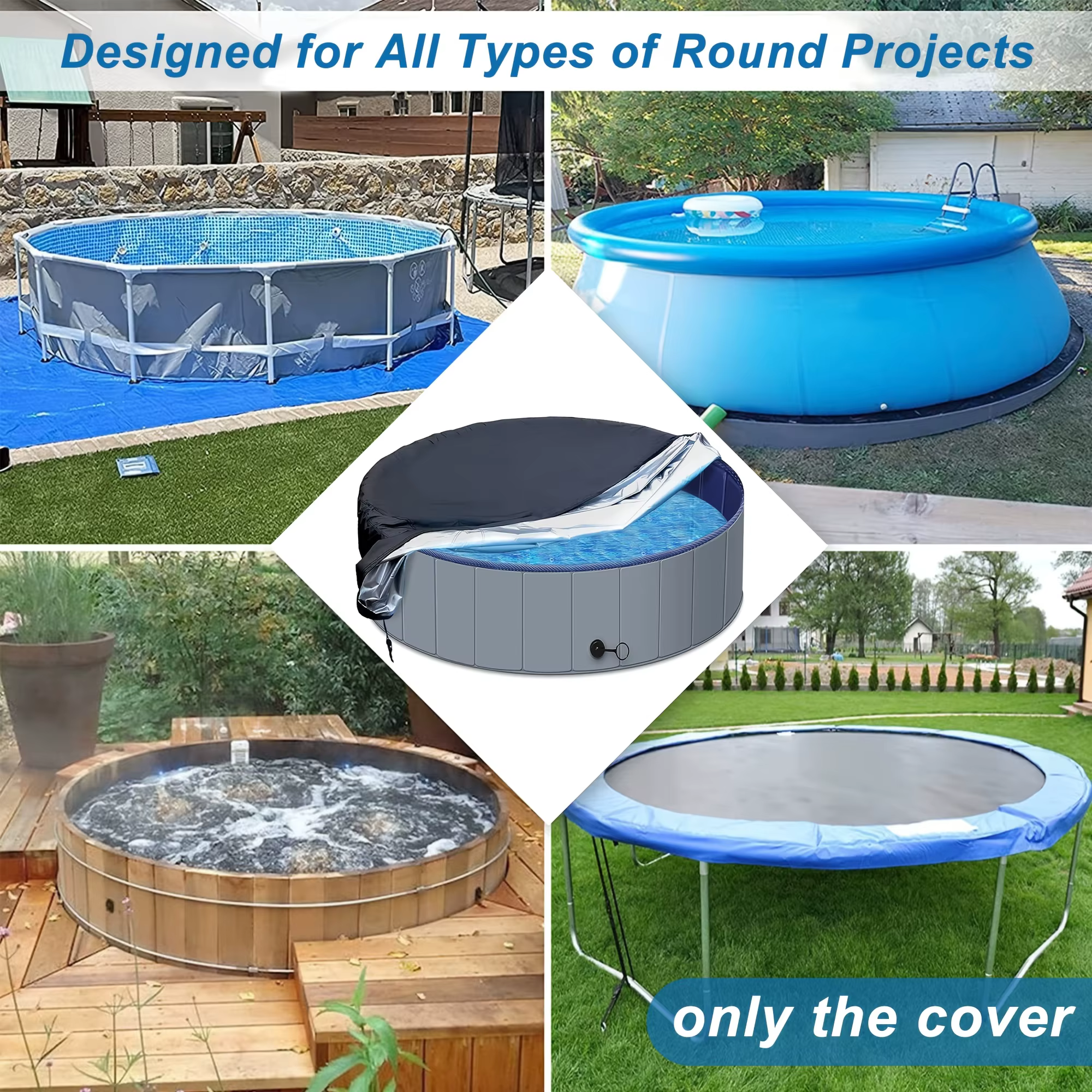 Housse de protection ronde en tissu Oxford pour piscine et baignoire pour animaux de compagnie