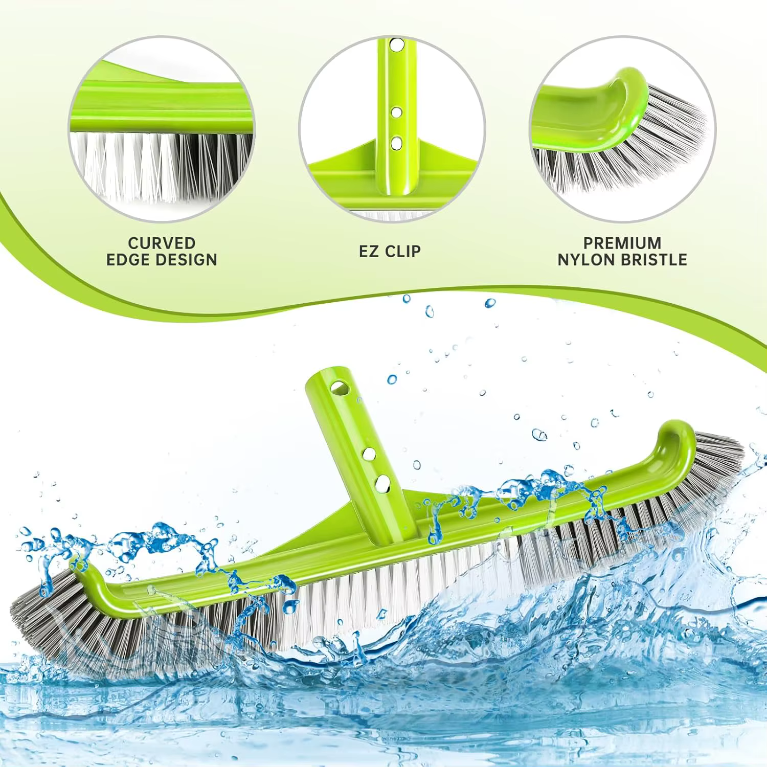 Tête de brosse de piscine à bord incurvé de 17
