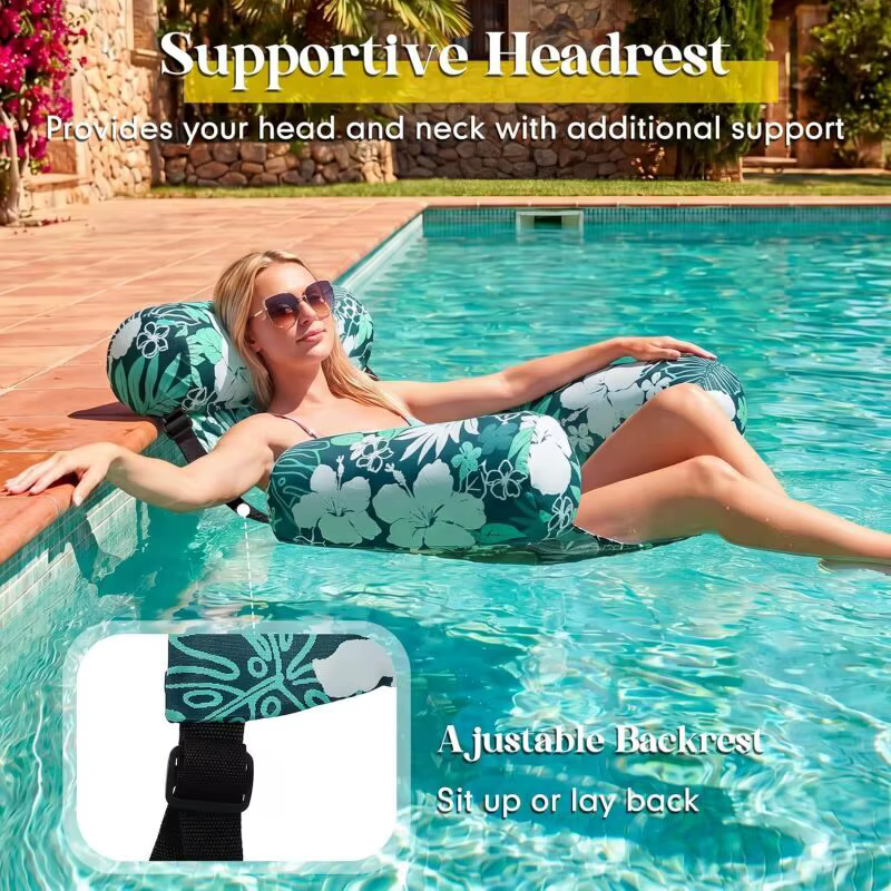 Chaise longue flottante gonflable pour piscine avec dossier et accoudoirs