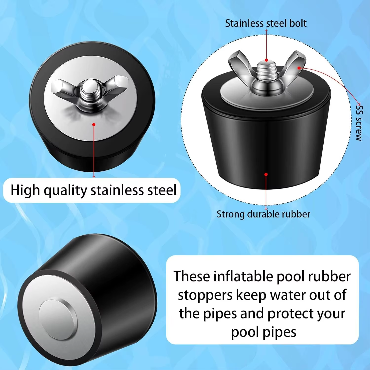 Bouchons de piscine antigel d'hiver en caoutchouc-bouchons d'hivernage extensibles avec vis SS pour le scellage des